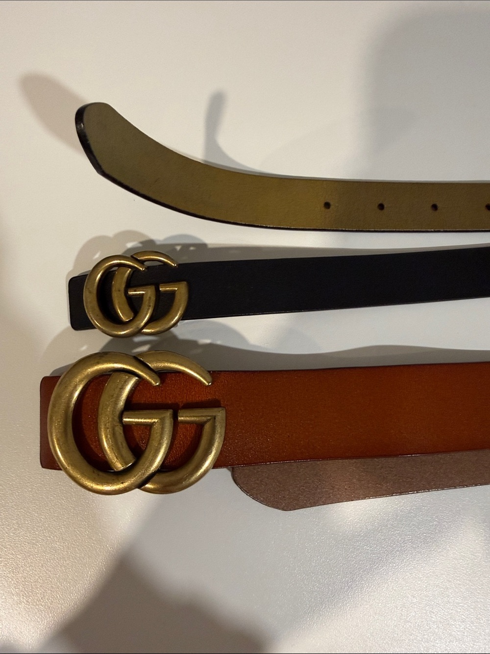 2 - Double G Leather Belts in Black and Brown